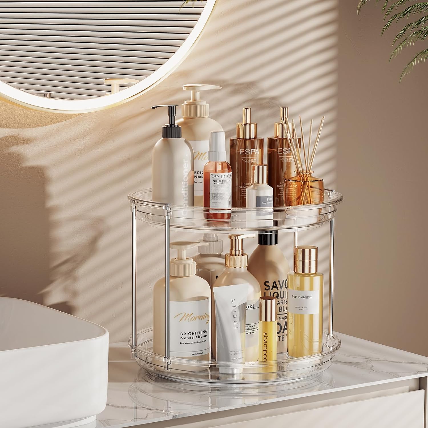 2 Tier Lazy Susan Turntable Organizer 9.25'' Rotating Spice Rack Organization for Cabinet, Kitchen, Pantry