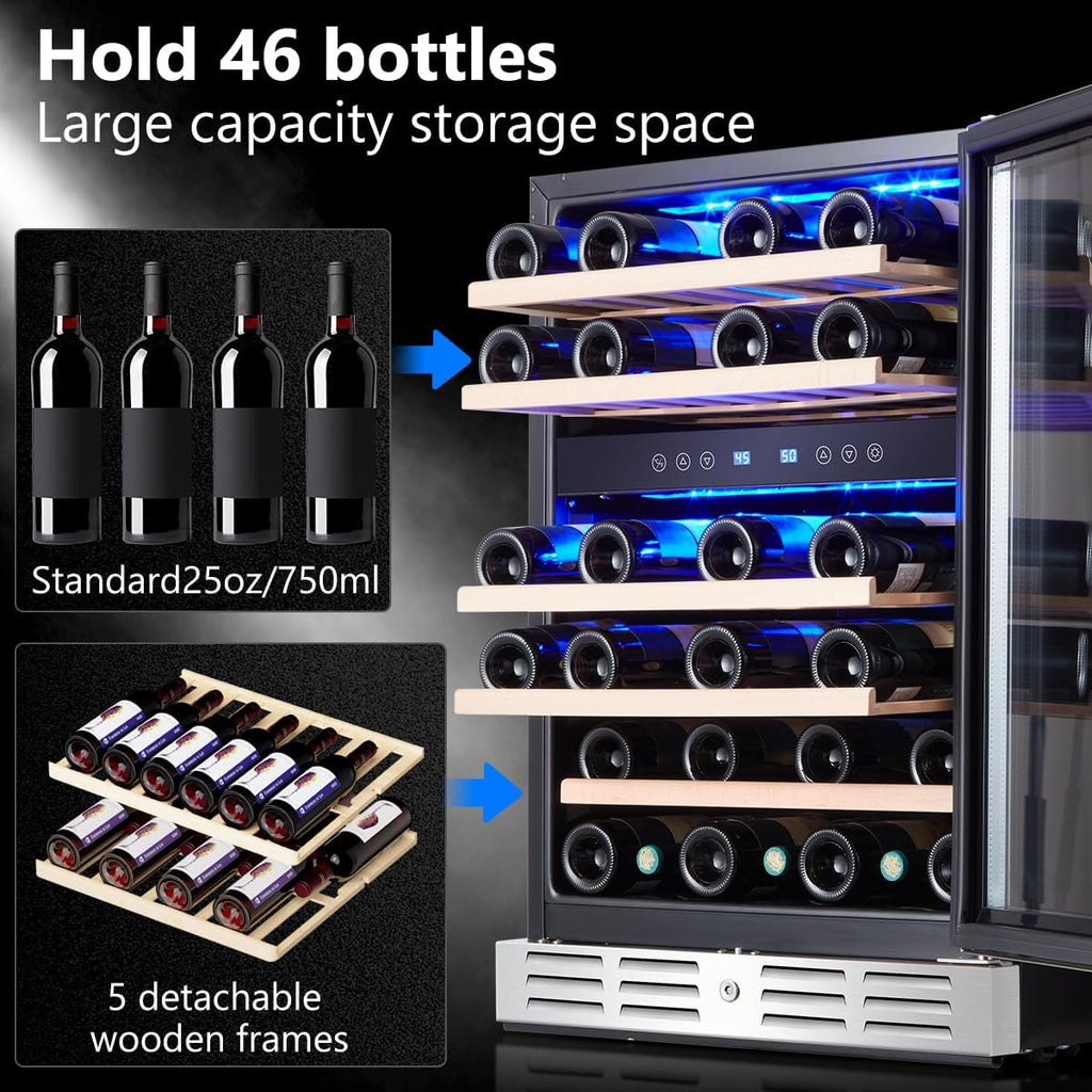 24 inch Wine Cooler, 37 Bottle Dual Zone Built-in or Freestanding