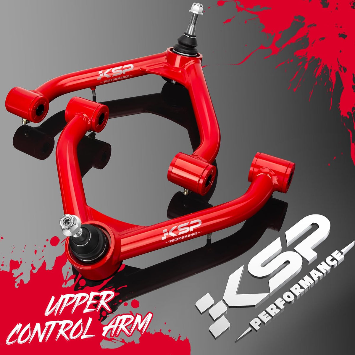 KSP Front Upper Control Arms for Silverado Sierra 1999-2006, 2-4" Adjustable Tubular A-Arm Replacement Factory/Stock Suspension Arms UCA After 2-4 inches Lift On Chevy GMC 4WD 4X4 RWD, 2PCS Red