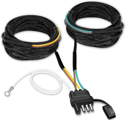25Ft 4 Pin Trailer Wiring Harness Kit with Black Nylon Protective Sleeve, 4 Pin 5 Wire Plug for Enhanced Durability
