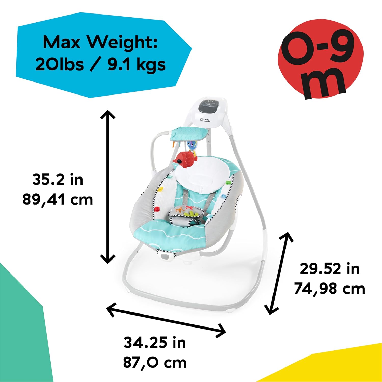Ocean Explorers Musical Compact, Lightweight Baby Swing, 6-Speed Multi-Direction, Vibrations, Music, Sounds, 0-9