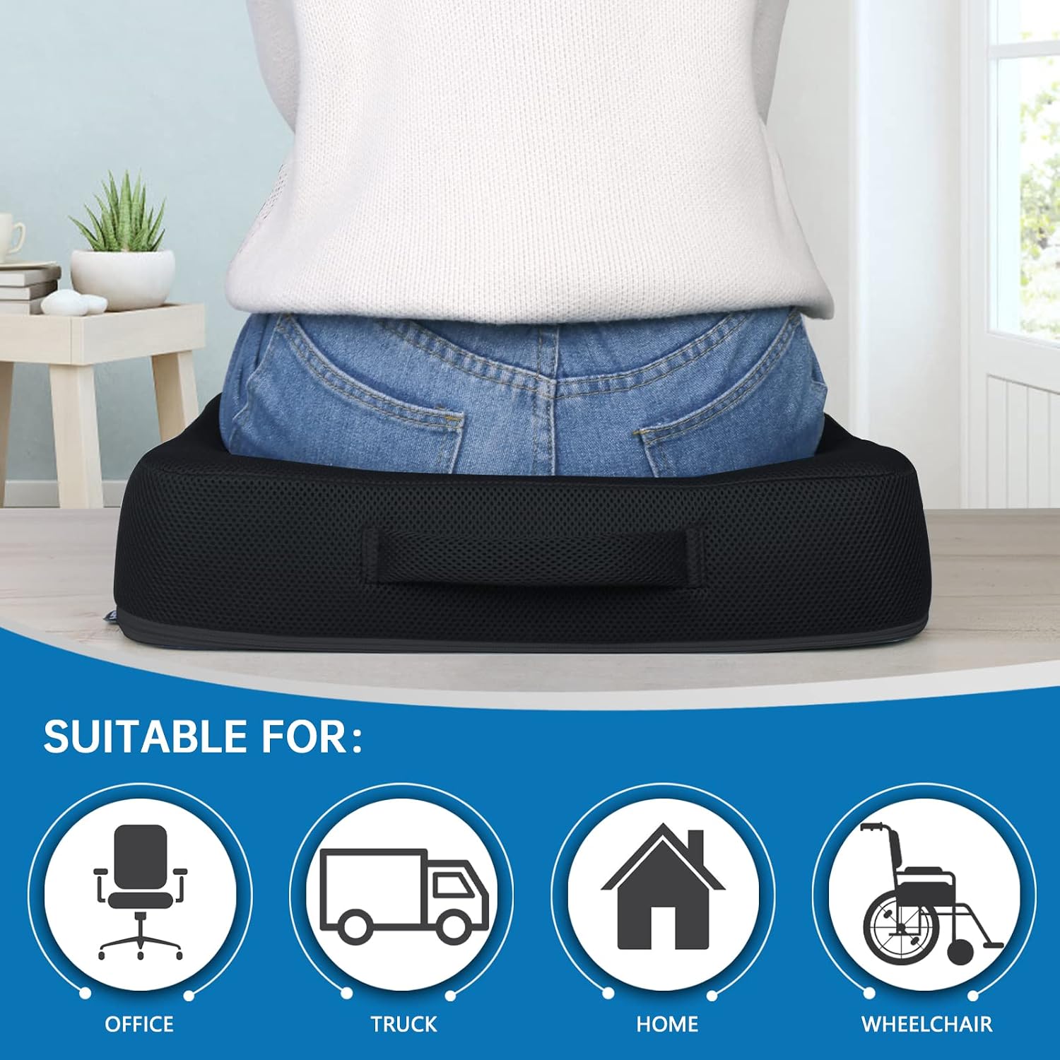 Thick Memory Foam & Gel Seat Cushion, 18"X16"X4" Large Chair Cushion for Wheelchair Mobility Scooters, with Non-Slip