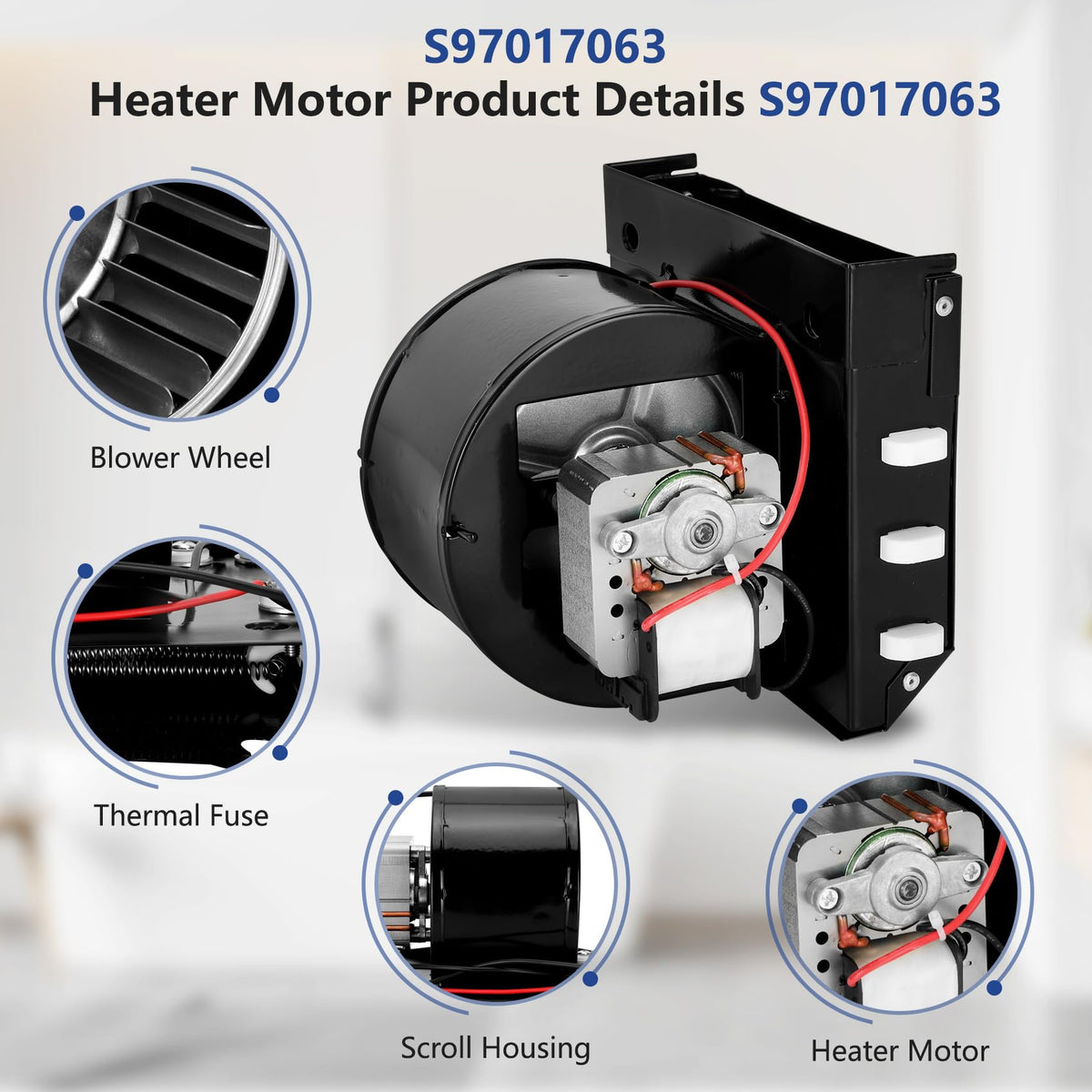 S97017063 Heater Motor Assembly Fit for 655-C, 655F-C, 655, 656, 658, 659, 655-A, 655-B, 656-A, 695-A, 695-B, 695-D,Bathroom Exhaust Fan Motor for Heater