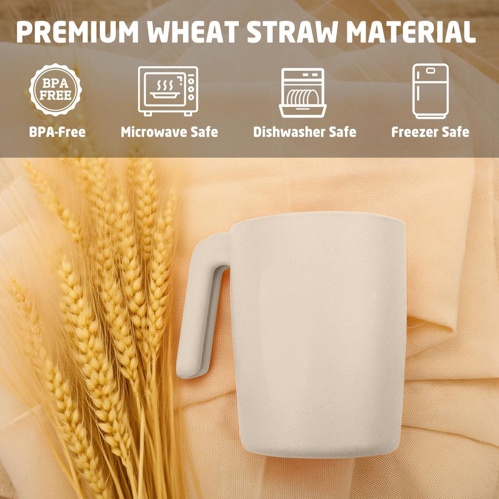 Coffee Mugs Set of 6, Wheat Straw Cups 16 oz, Resuable Plastic Coffee Cups With Handle, Unbreakable & Stackable