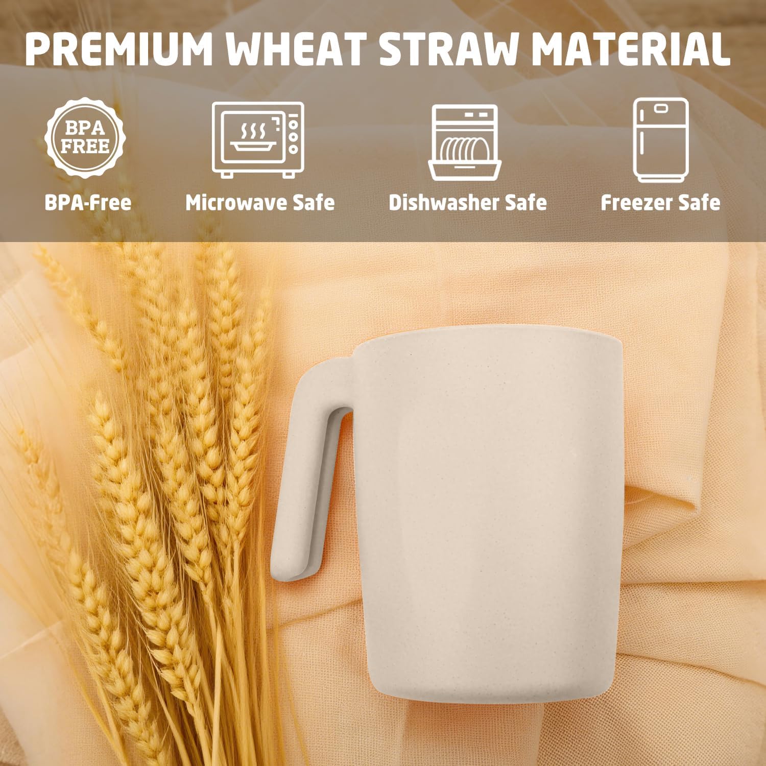 Coffee Mugs Set of 6, Wheat Straw Cups 16 oz, Resuable Plastic Coffee Cups With Handle, Unbreakable & Stackable
