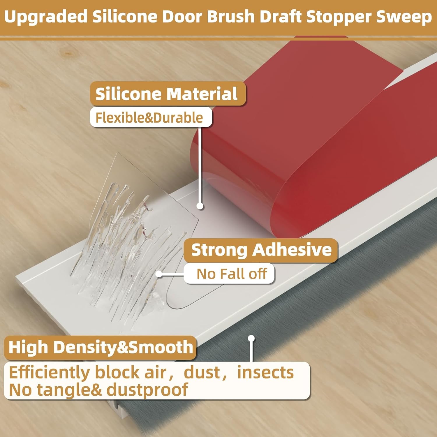 39" Door Draft Stopper for Bottom of Door with Brush,Strong Adhesive Under Door Sweep for Exterior &