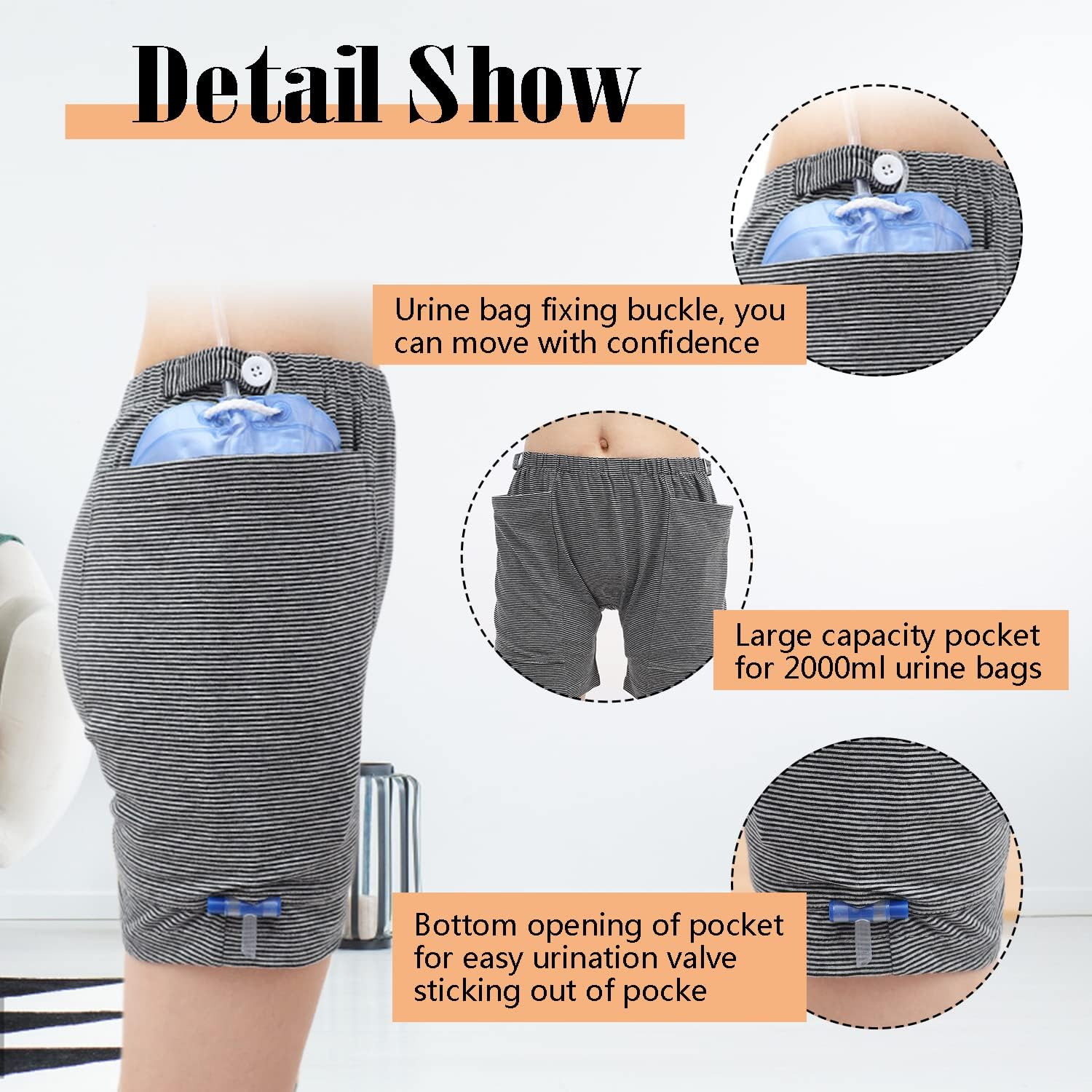 Urine Bag Pants, Incontinence Care Trousers Catheter Underwear for Elderly, Urinate Drainage Bag Pants Abdominal