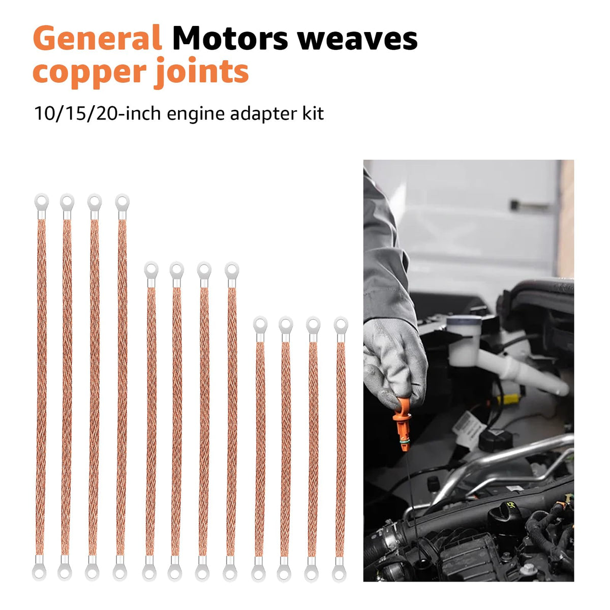 12 Pcs 10/15/20 Inch Engine Ground Strap Kit