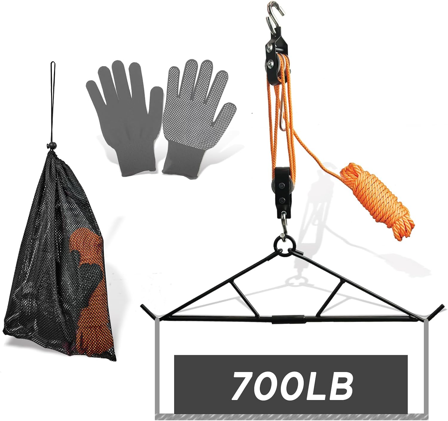 Hunting Game Hoist Gambrel with Elk Hoist Dual Pulley Lift System and Deer Hanger, Hunting Game Hanging Kit for Deer