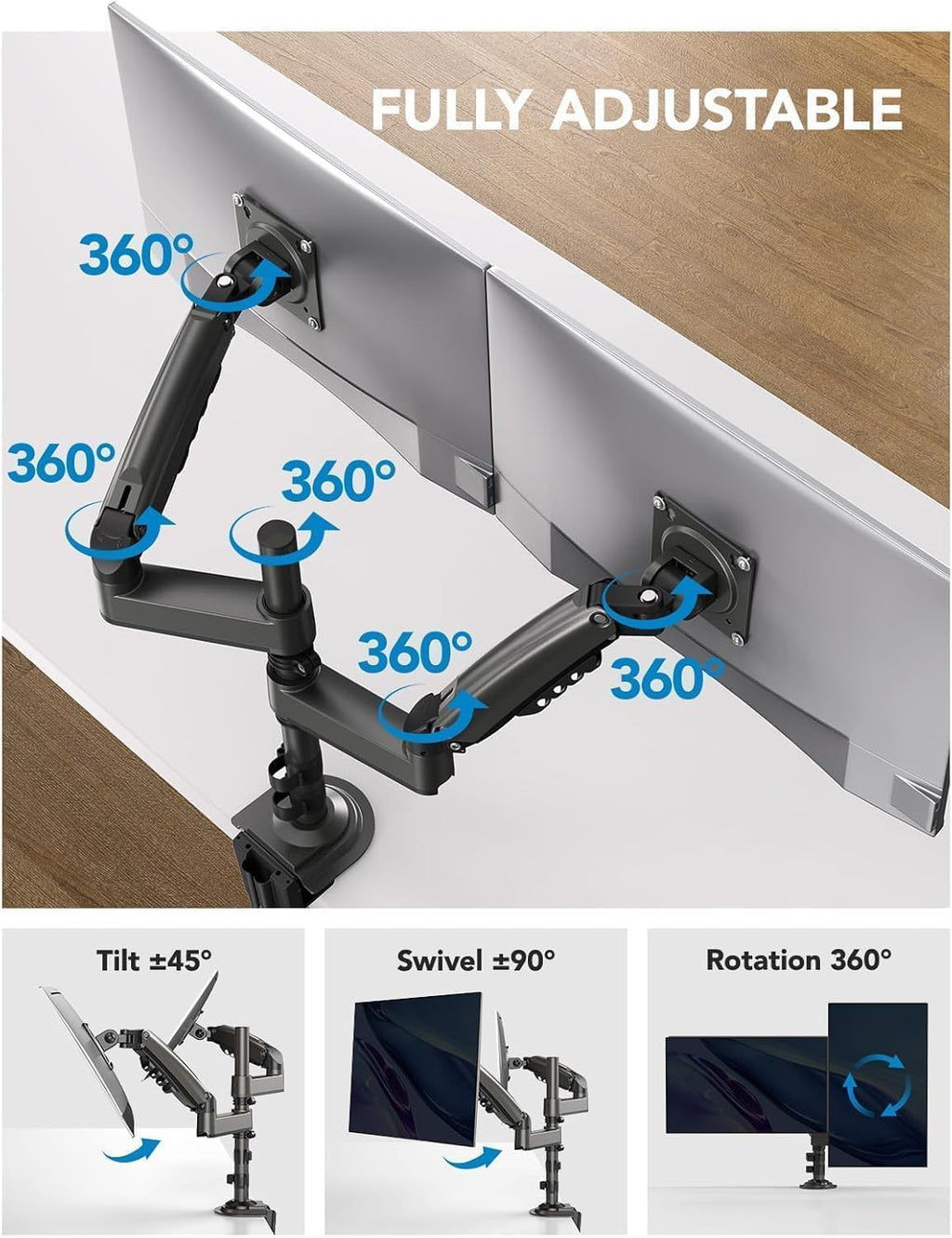 17-32 Inch Dual Monitor Stand, Stacked Monitor Mount, Monitor Arms for 2 Monitors, Ergonomic Adjustable