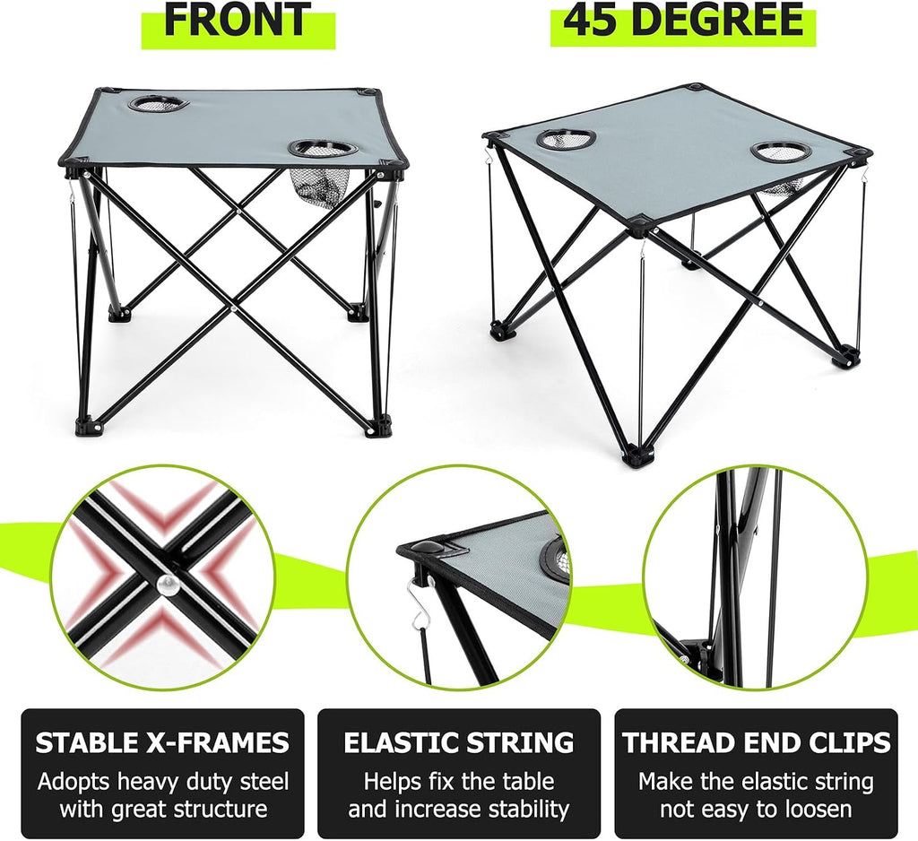 Camping Lawn Chairs & Table Set, Large Beach Chairs for Outside | Portable Folding Camp Chair for Adults, Heavy Duty