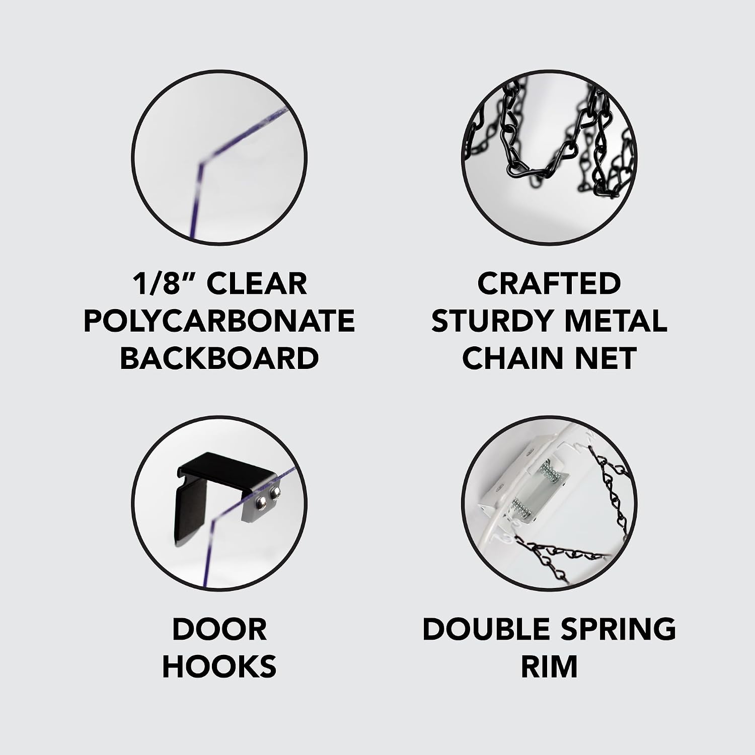 Clear Backboard MINI Basketball Hoop Set with White Rim and Metal Chain Net, Includes Door Hooks, Ball, Pump, 9-inch
