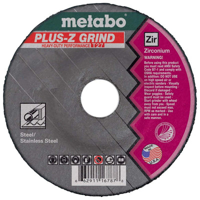 Metabo 4-1/2-inch Plus-Z Grinding Wheel | Type 27 | 4.5" x 1/4" x 7/8" | ZA24T | Zirconia Alumina | Super Performance | Improved Performance in Steel, Stainless Steel | 616785000