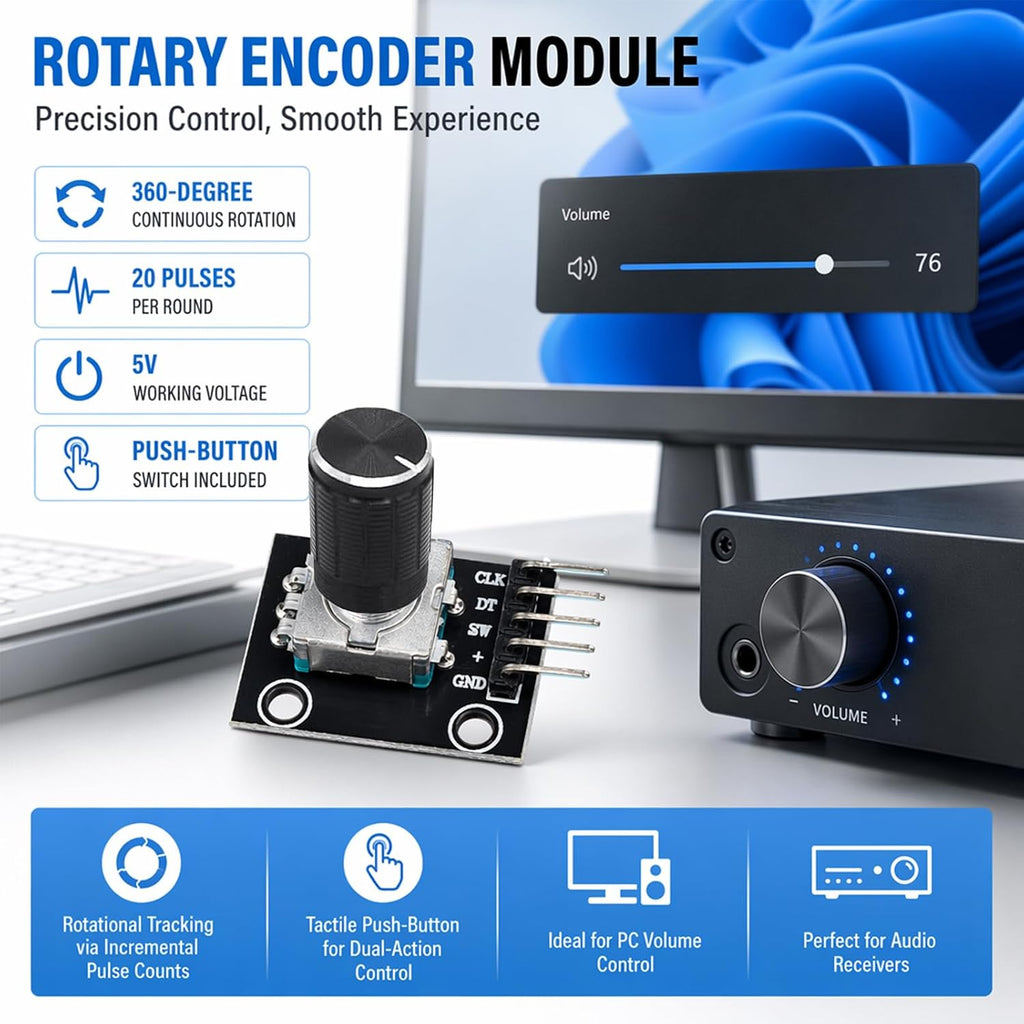 SUUOO 8-Pack KY-040 Rotary Encoder Module with Push Button Switch