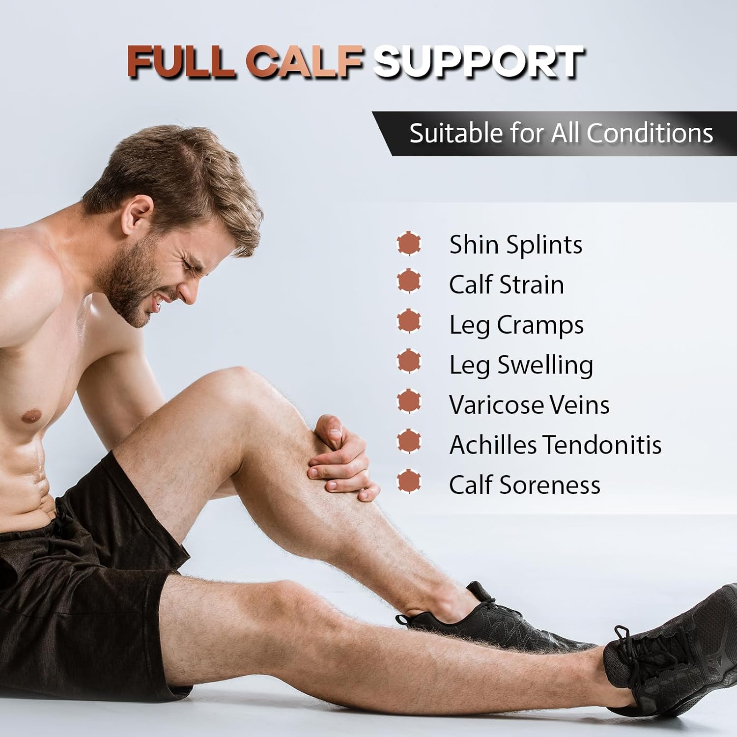 Copper Calf Compression Sleeves for Men & Women - Premium High Stretch Graduated Compression with Anti-Slip Grip |