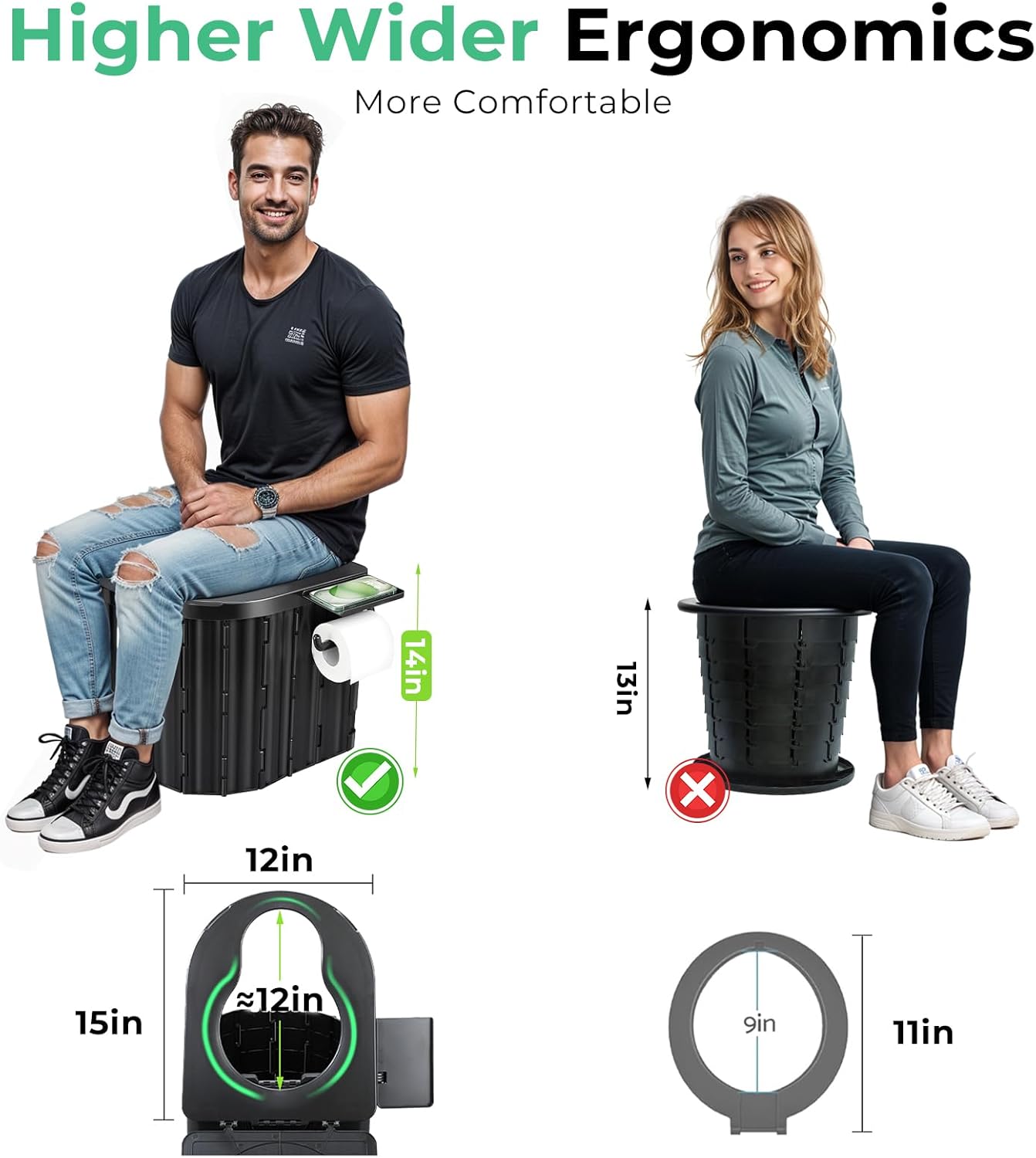 Camping Toilet, Portable Toilet for Adults, Portable Travel Folding Toilet with Lid and Paper Holder, Compact Potty