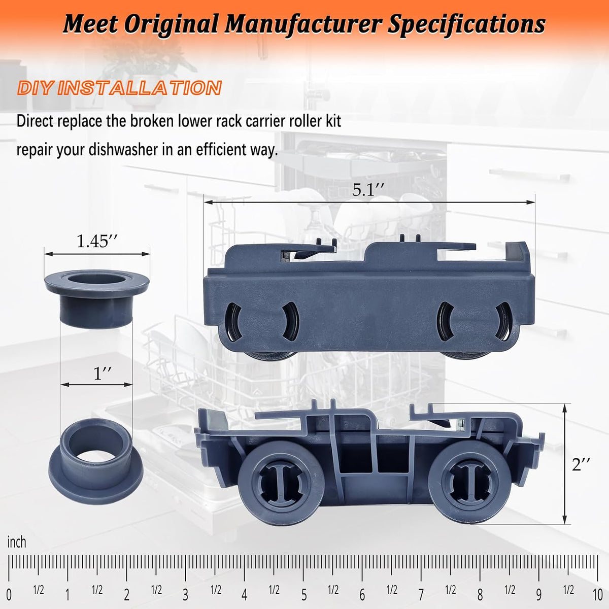 WD28X27241 Dishwasher Lower Rack Carrier and Roller Kit for GE Dishwasher Lower Rack Wheels Assembly WD12X10438, WD12X10439, WD12X10446, WD12X10447, WD12X22656, WD12X22657 (1Pcs)
