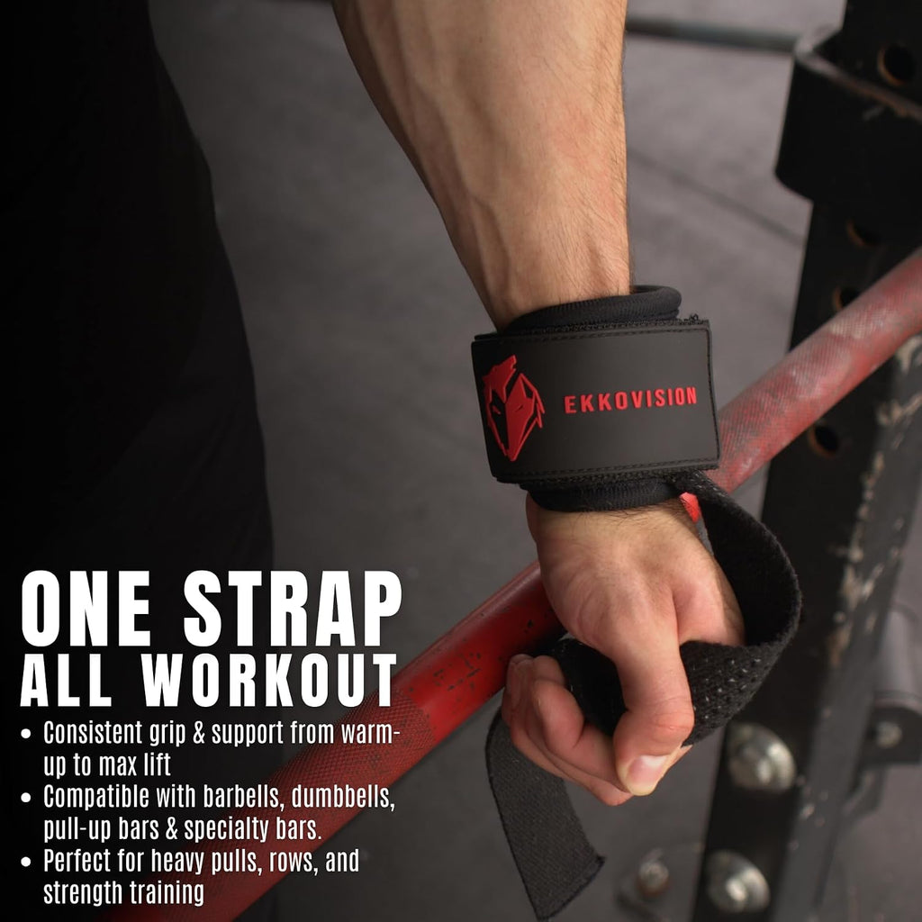 EKKO Weight Lifting Straps With Cuffed D Ring, Wrist Support for Men, Heavy Duty Thick Comfortable Lifting Straps