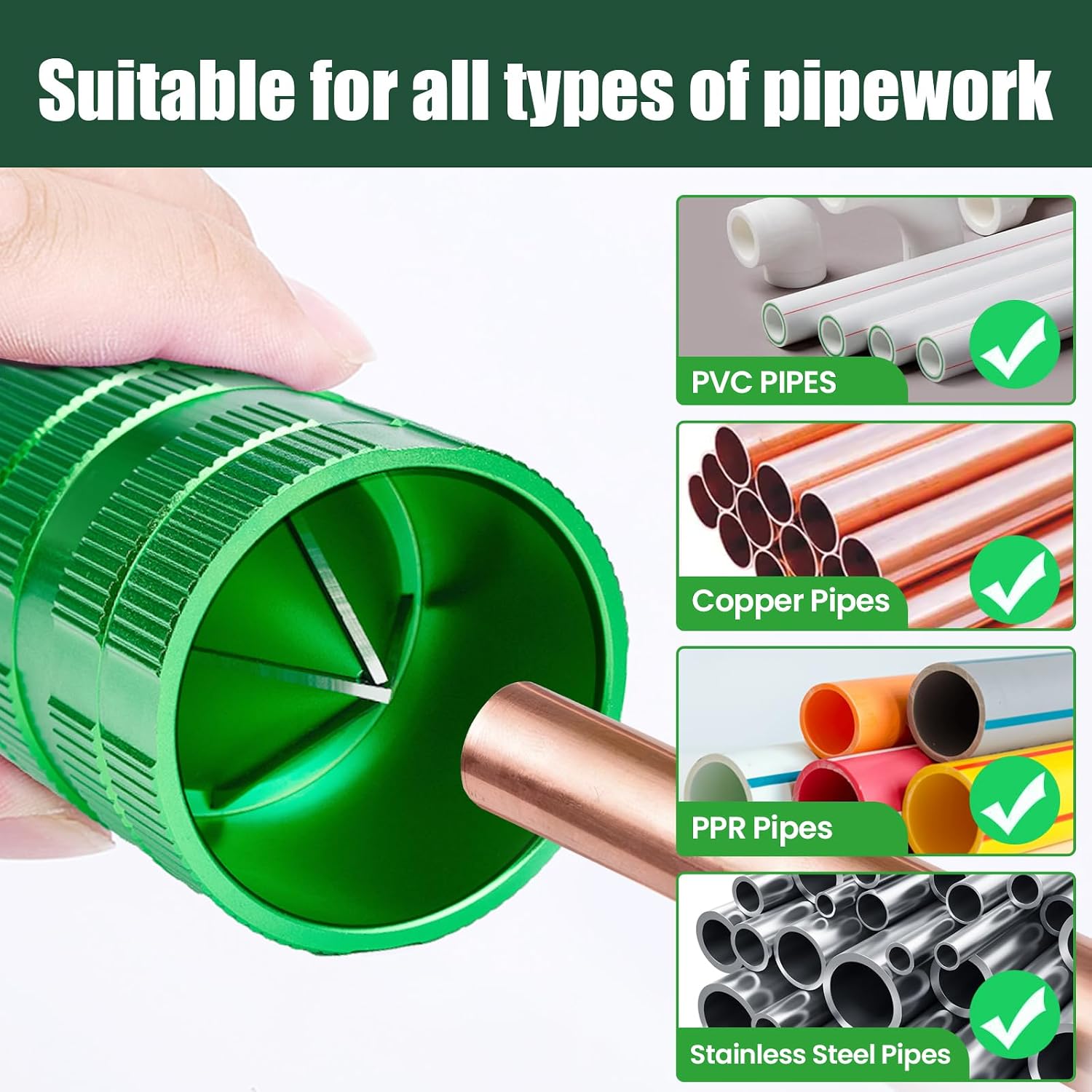 Pipe Reamer Tool with 4 Blades - 1/4–1-5/8 inch Inner & Outer Deburring Tool for Copper, PVC, PPR, Brass, Aluminum