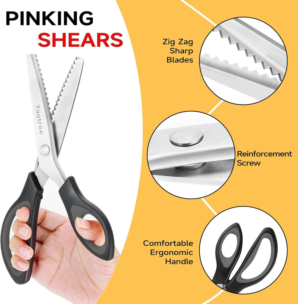 Sewing Scissors for Fabric Cutting, Taotree 9.5" Pinking Shears for Fabric | Zig Zag Scissors Craft Decorative Edge