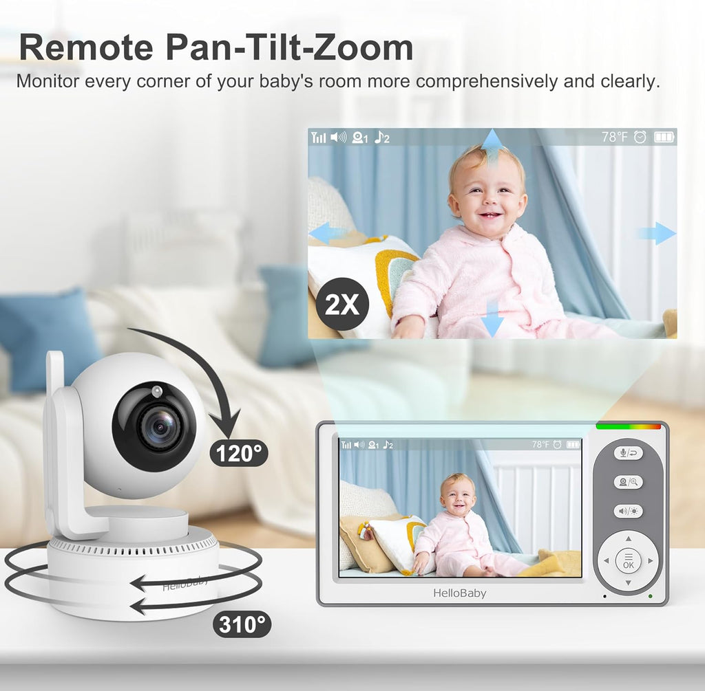 4.3'' Video Baby Monitor with 30 Hours Battery, Remote Pan-Tilt-Zoom Baby Monitor No WiFi, Baby Monitor with Camera