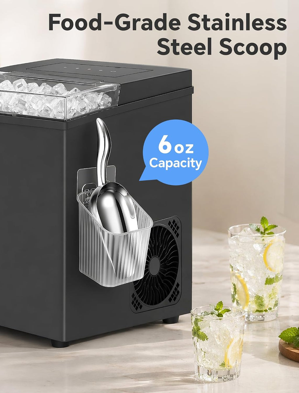 6oz Stainless Steel Ice Scoop for Freezer with Draining Holder
