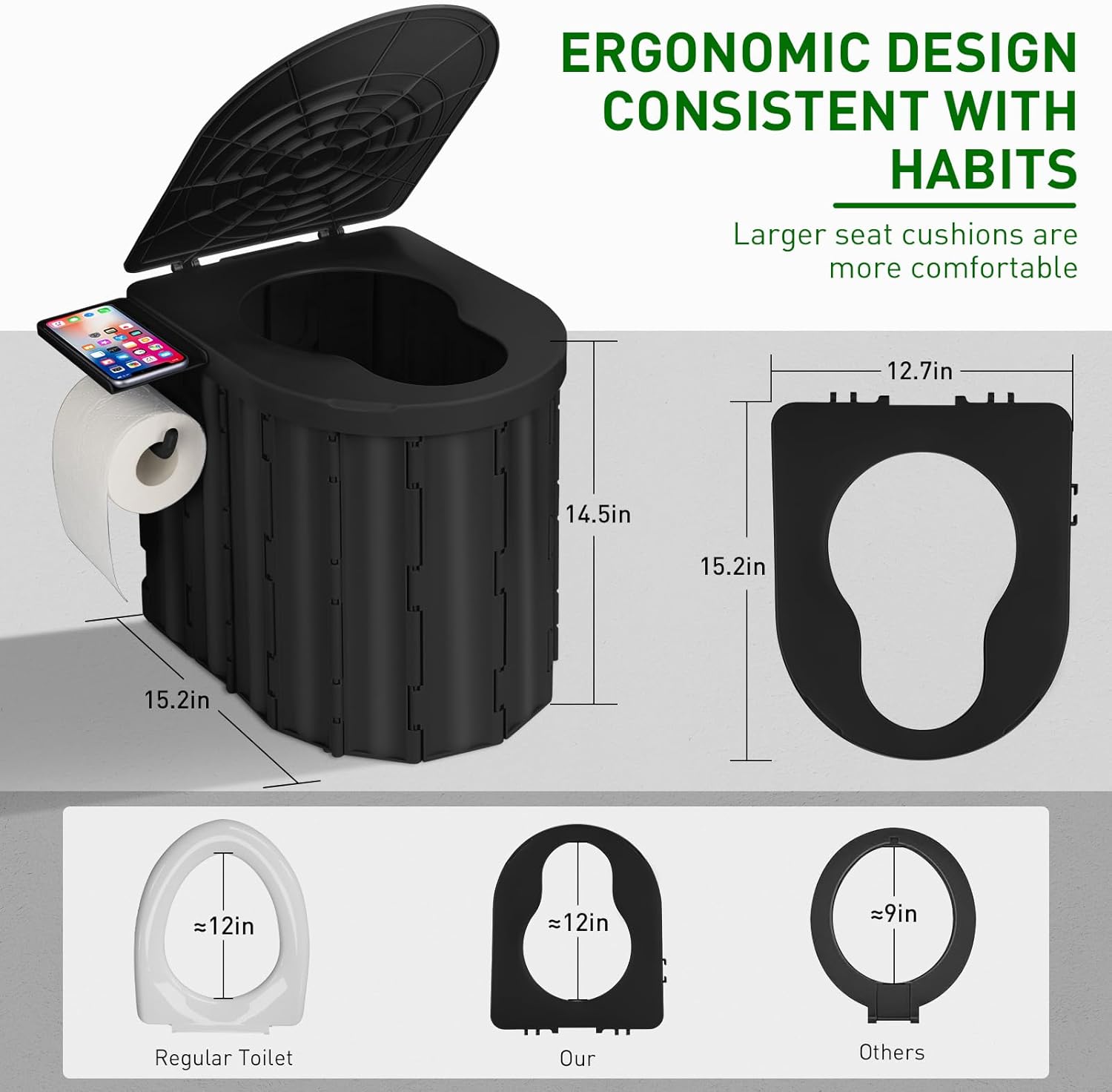 Portable Camping Toilet with Pop-Up Privacy Tent, 12-inch Toilet Seat, Outdoor Portable Folding Toilet Potty for