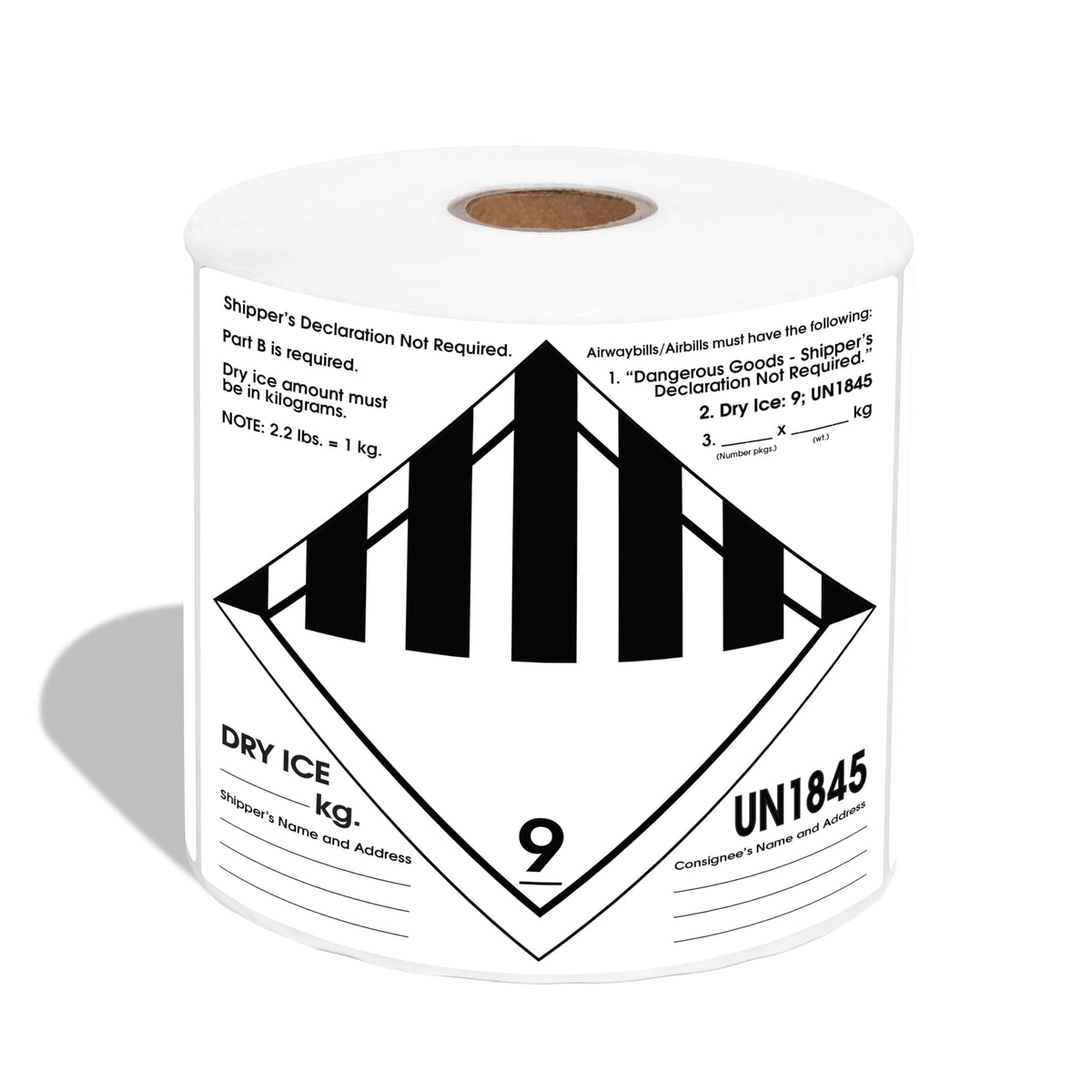 6" X 6" UN 1845 Hazard Class 9 Dry Ice Warning Labels