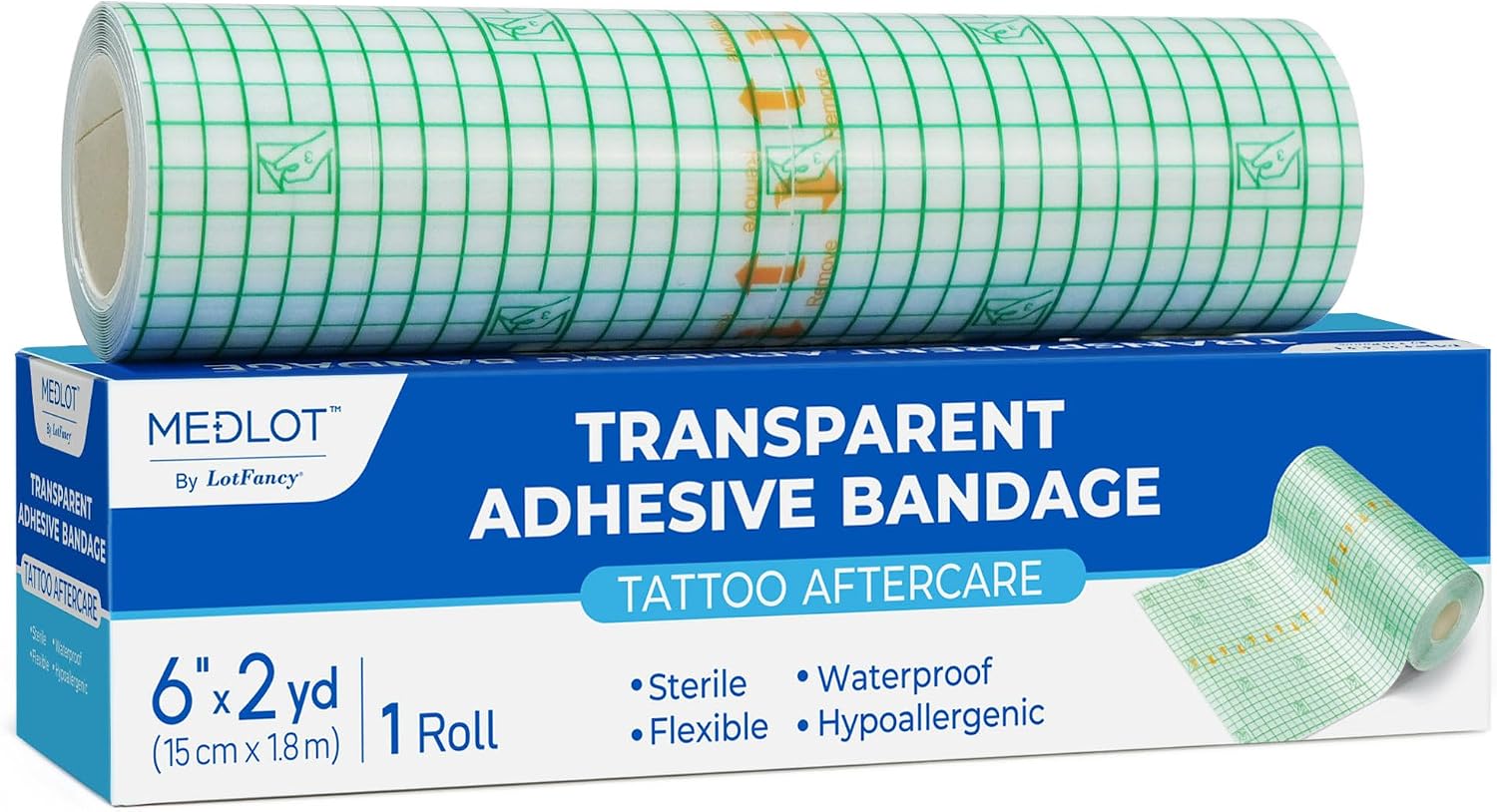 Tattoo Aftercare Bandage, 6” x 2yd Roll, Waterproof, Sterile