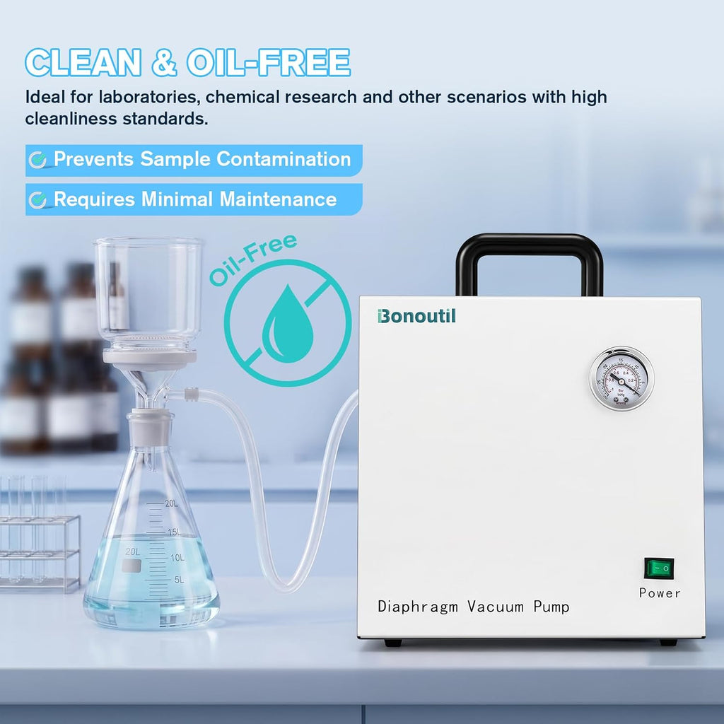 20L/min Oilless Diaphragm Vacuum Pump Oil-Free Lab Vacuum Pump