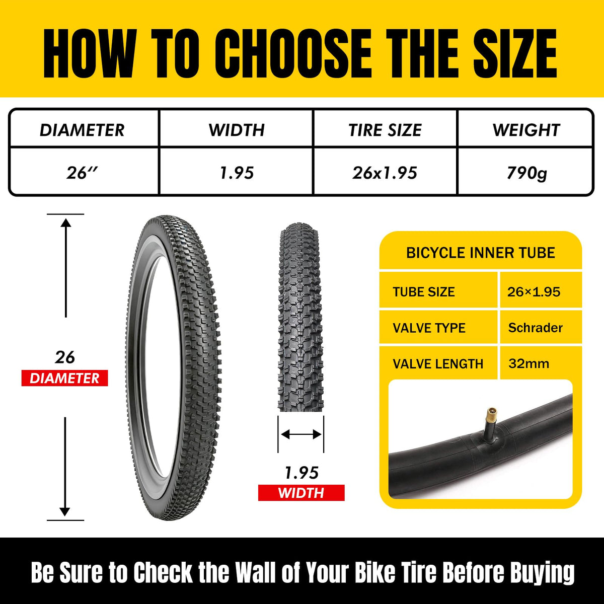 2 Pack 26x1.95 Mountain Bike Tires Replacement Set