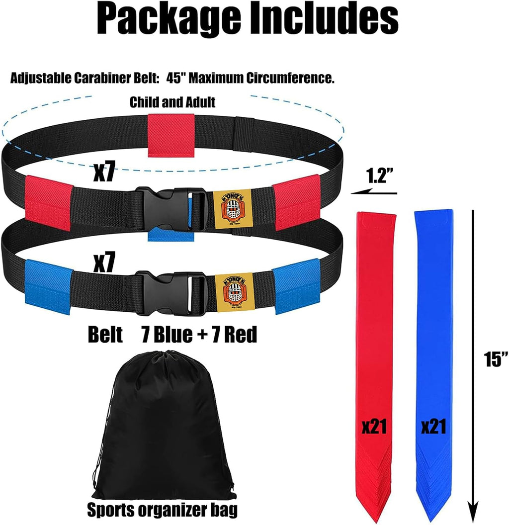 Flag Football Belts for Kids&Adult 6/10/14 Adjustable Flag Football Set 14 Player With 42 Flags For Flag Football