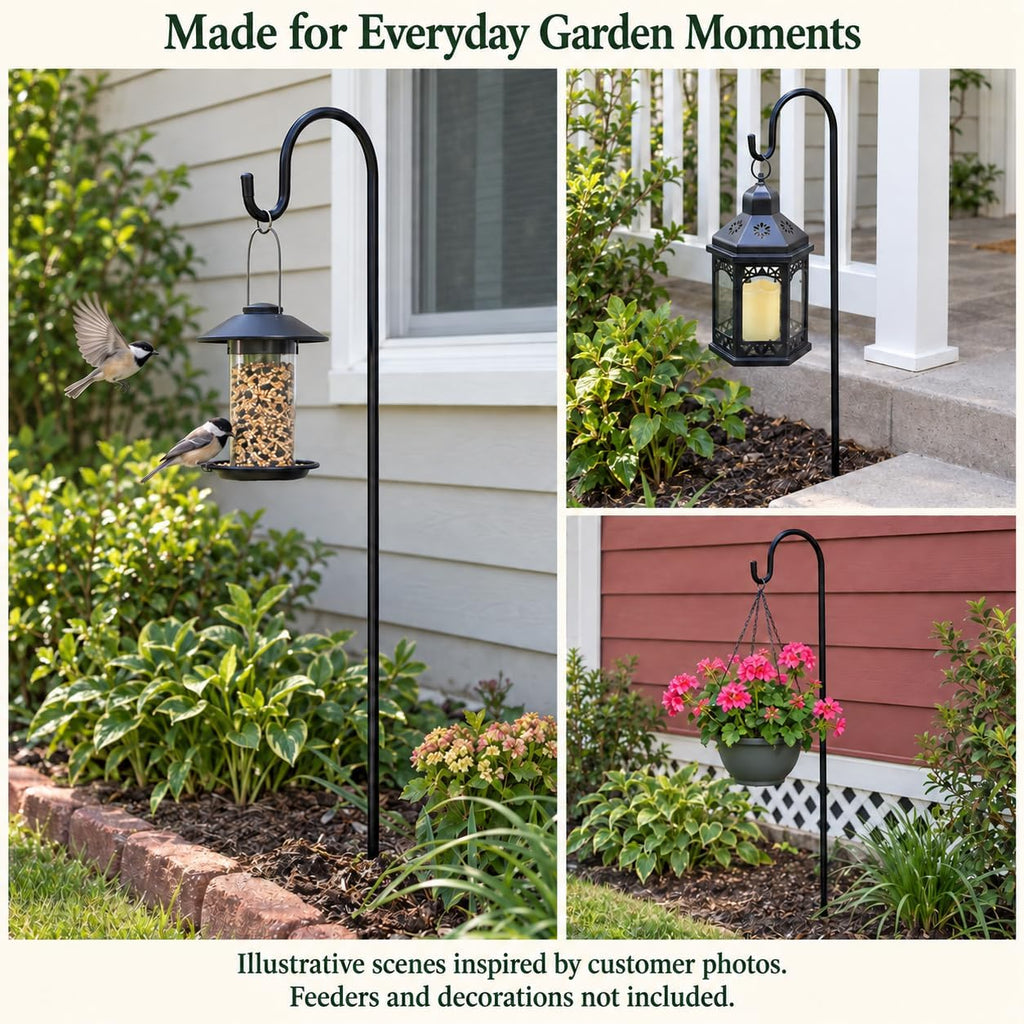 Bird Feeder Pole, 45 INCH Heavy Duty Shepherds Hooks for Outdoor with 5 Prong Base, Adjustable Stand Hanger for