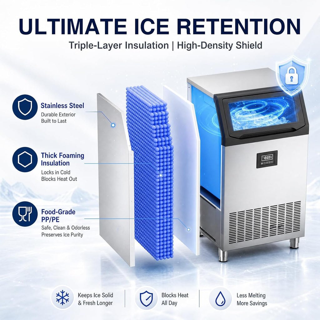 Commercial Ice Maker Machine, 500Lbs/24H Ice Machine, 125LBS Large Storage