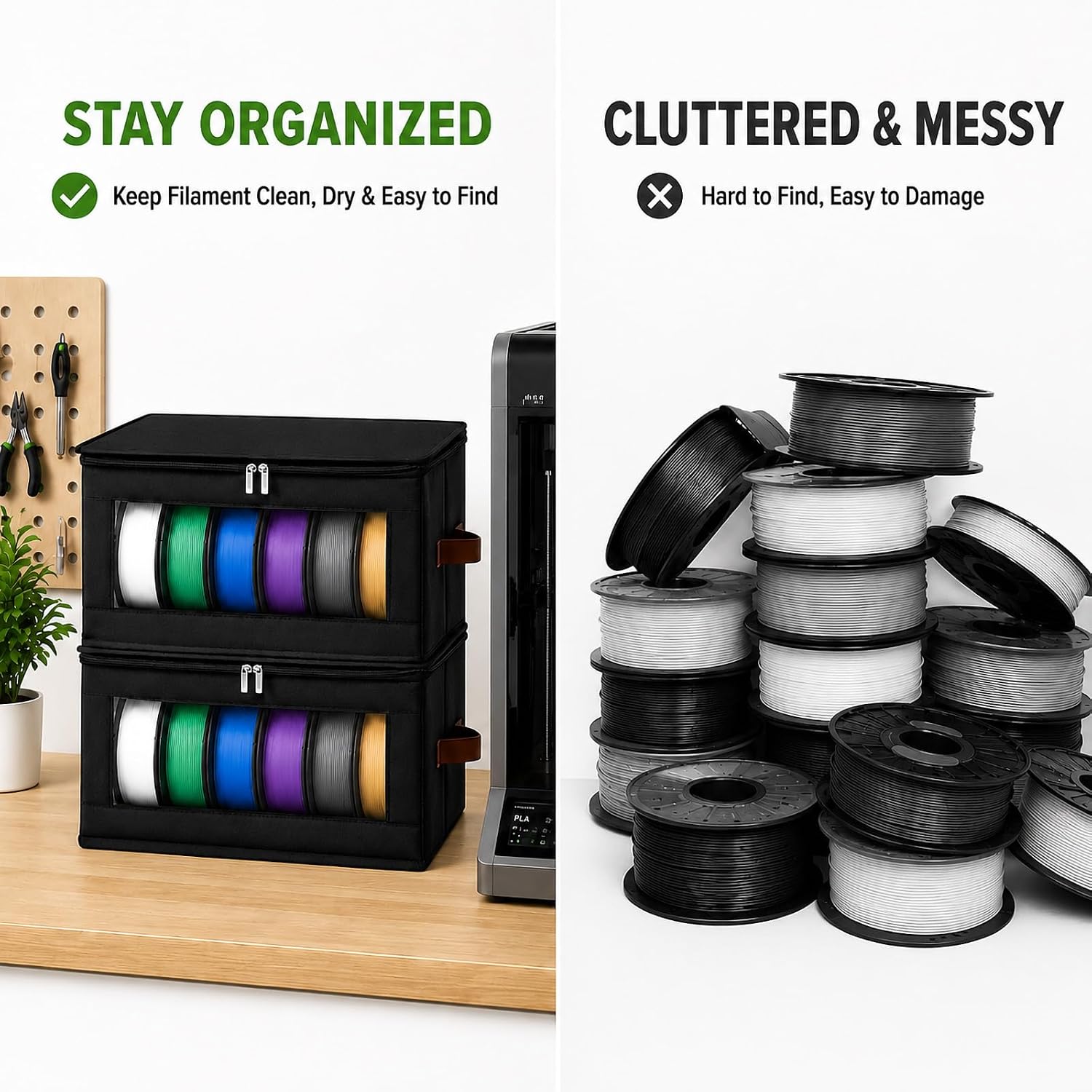 3D Printer Filament Storage for PLA/PETG Dry Box Holds Up to 24 1KG Spools | Foldable Filament Organizer with Clear