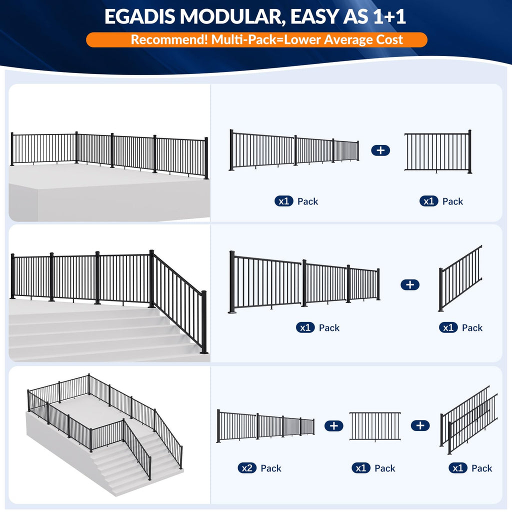 36in x 32ft Modular Aluminum Porch and Deck Railing Kit with 5 Post