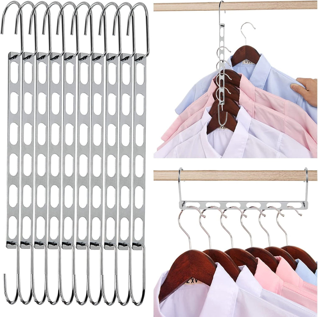 Space Saving Hangers for Clothes, 10 Pack Hanger Organizer Space Saver, Magic Metal Collapsible Closet Organizers