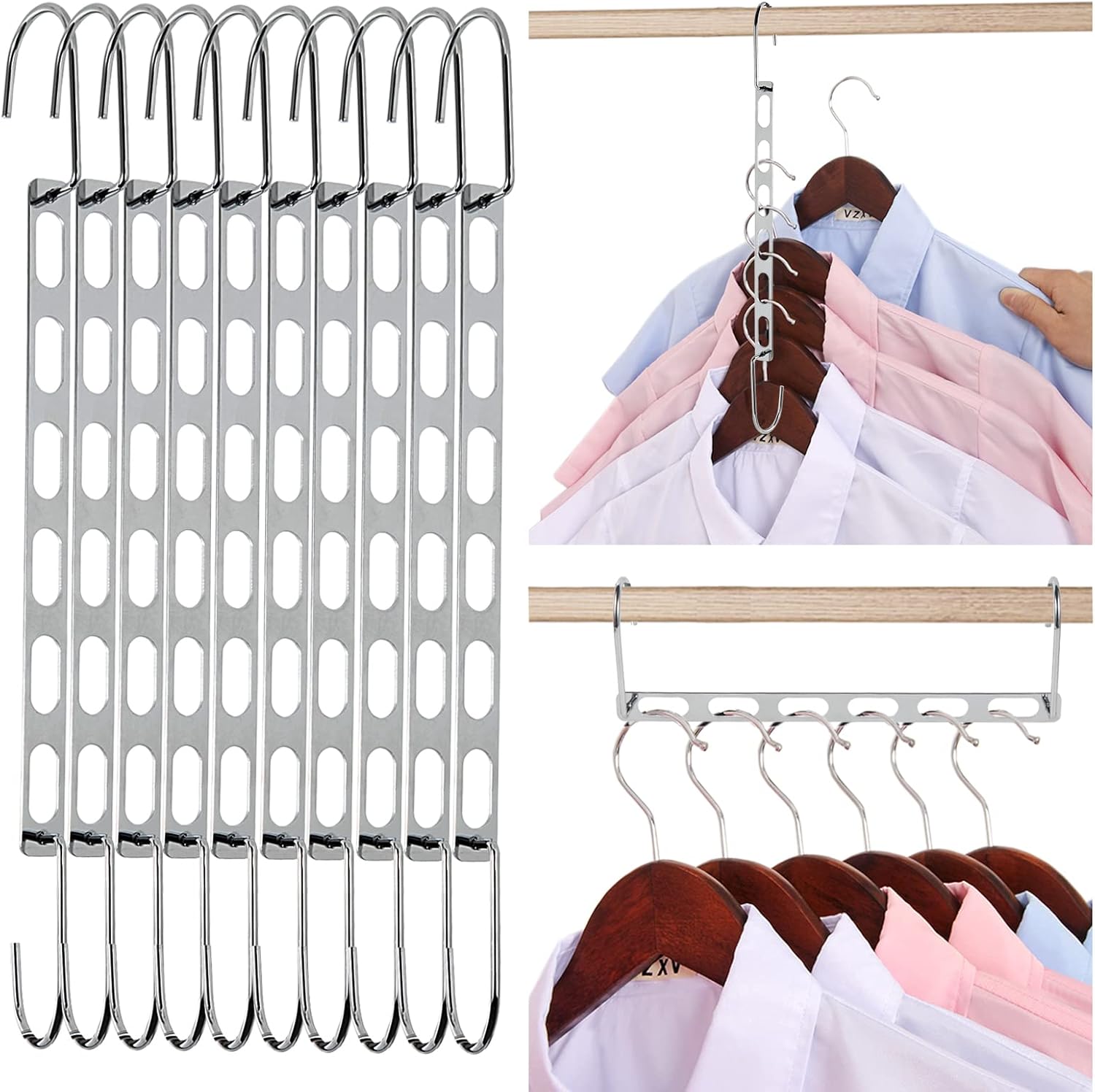 Space Saving Hangers for Clothes, 10 Pack Hanger Organizer Space Saver, Magic Metal Collapsible Closet Organizers