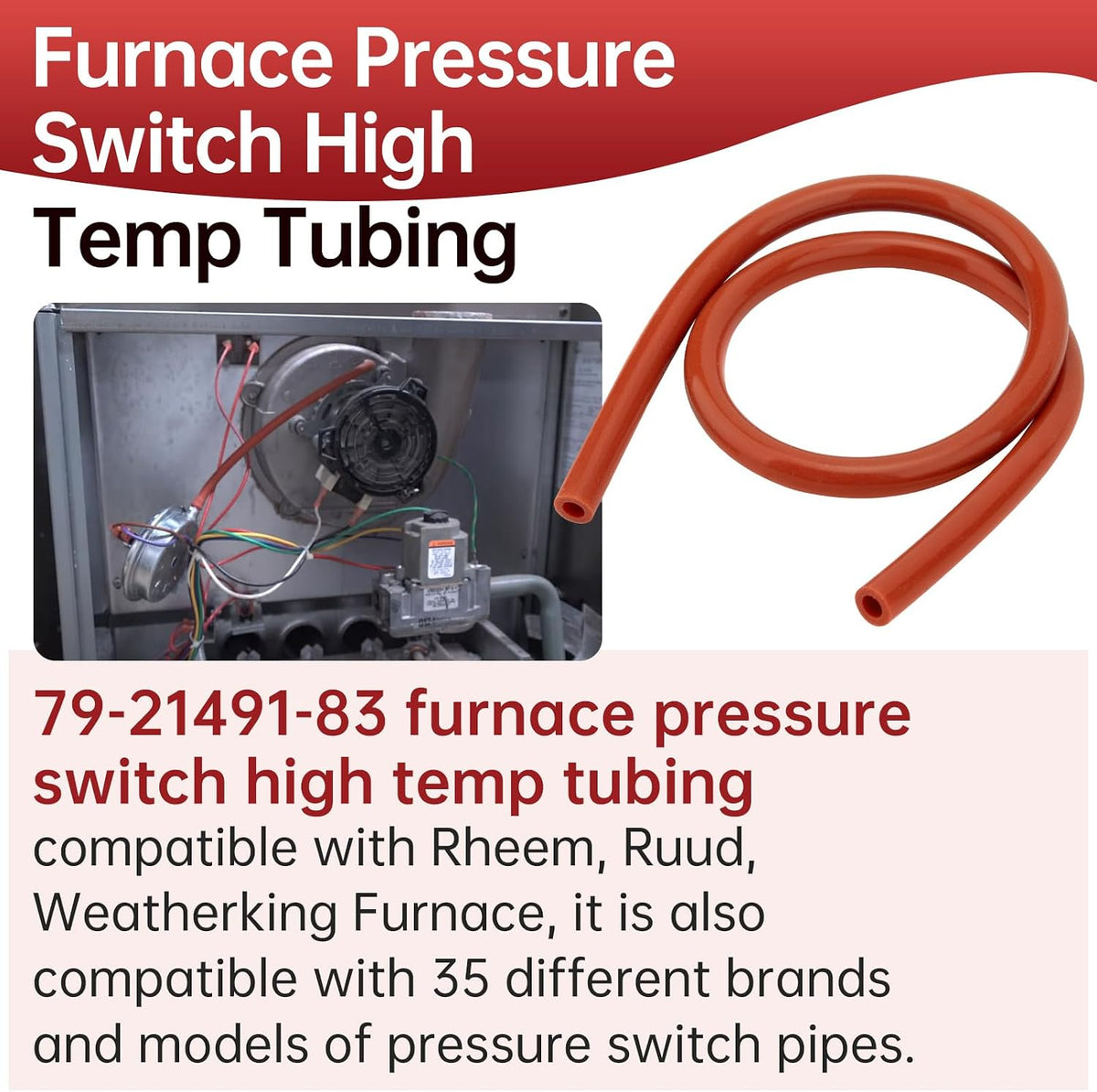 79-21491-83 Pressure Switch Hose for Rheem Furnace, 3/16 I.D. X 18"