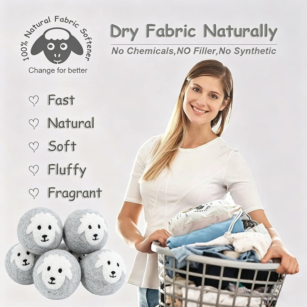 Wool Dryer Balls XL 6-Pack, 100% New Zealand Wool Handmade