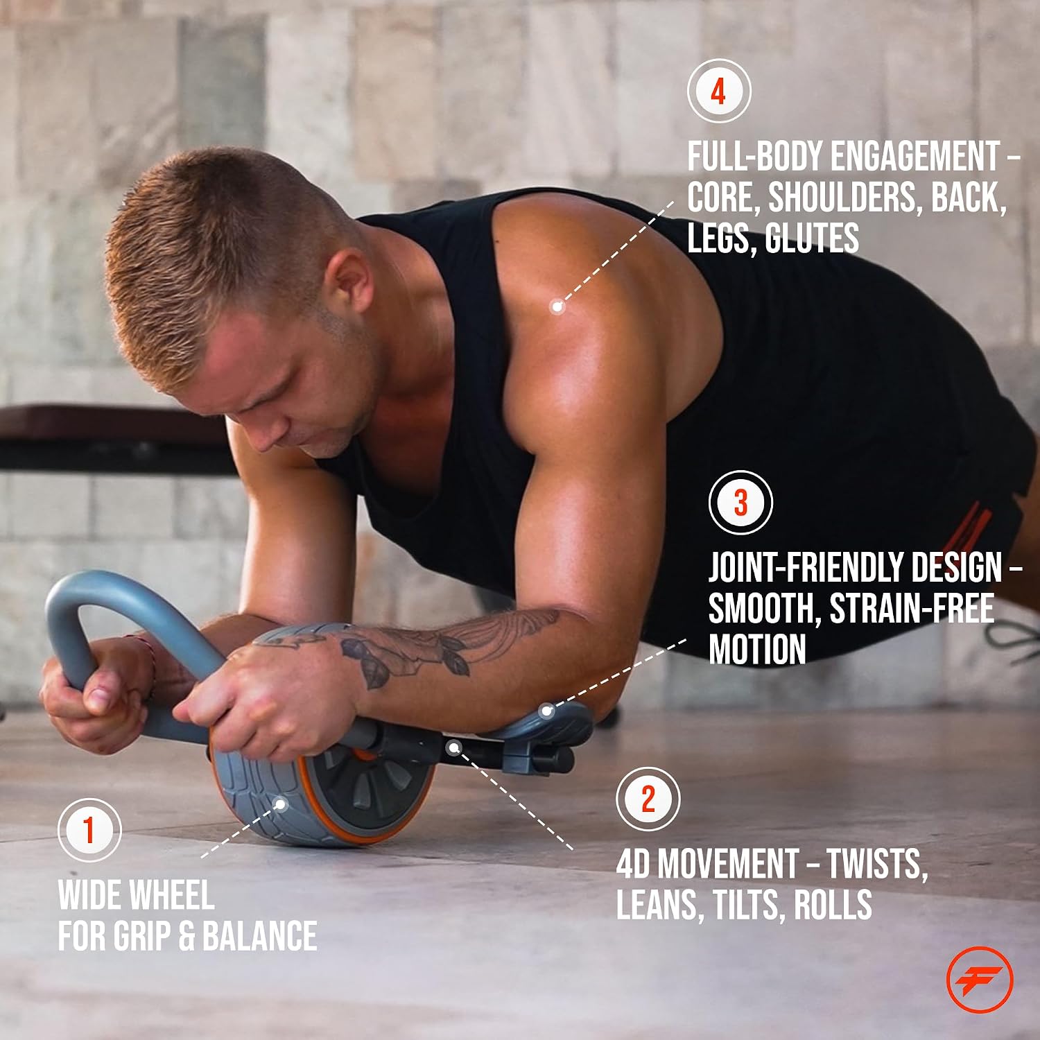 CoreFlex4D Ab Roller Wheel with Elbow Support, 4D Multi-Directional Core Trainer for Abs, Obliques & Stability, Heavy