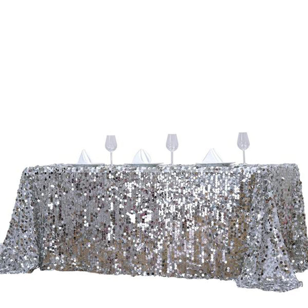 Efavormart 90X132 Silver Premium Big Payette Sparkly Sequin Rectangle Tablecloth for Wedding Banquet Party Kitchen