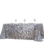 Efavormart 90X132 Silver Premium Big Payette Sparkly Sequin Rectangle Tablecloth for Wedding Banquet Party Kitchen
