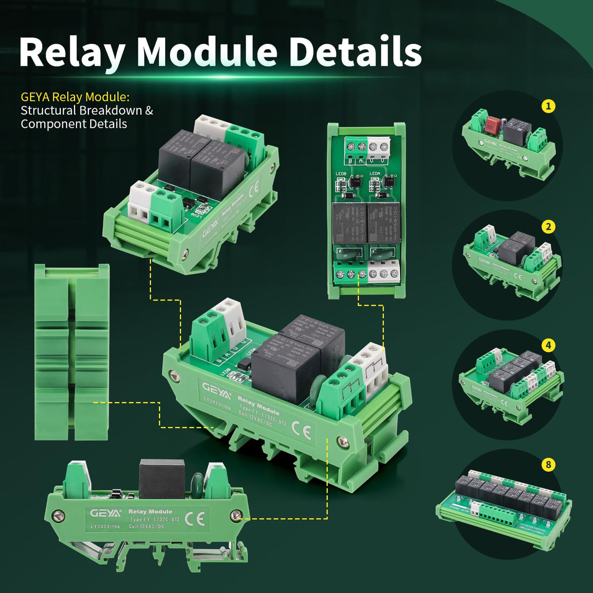4 Channel Relay Module 1 SPDT DIN Rail Mount 12V DC/AC Interface Relay Module(FY-T734-12VACDC)