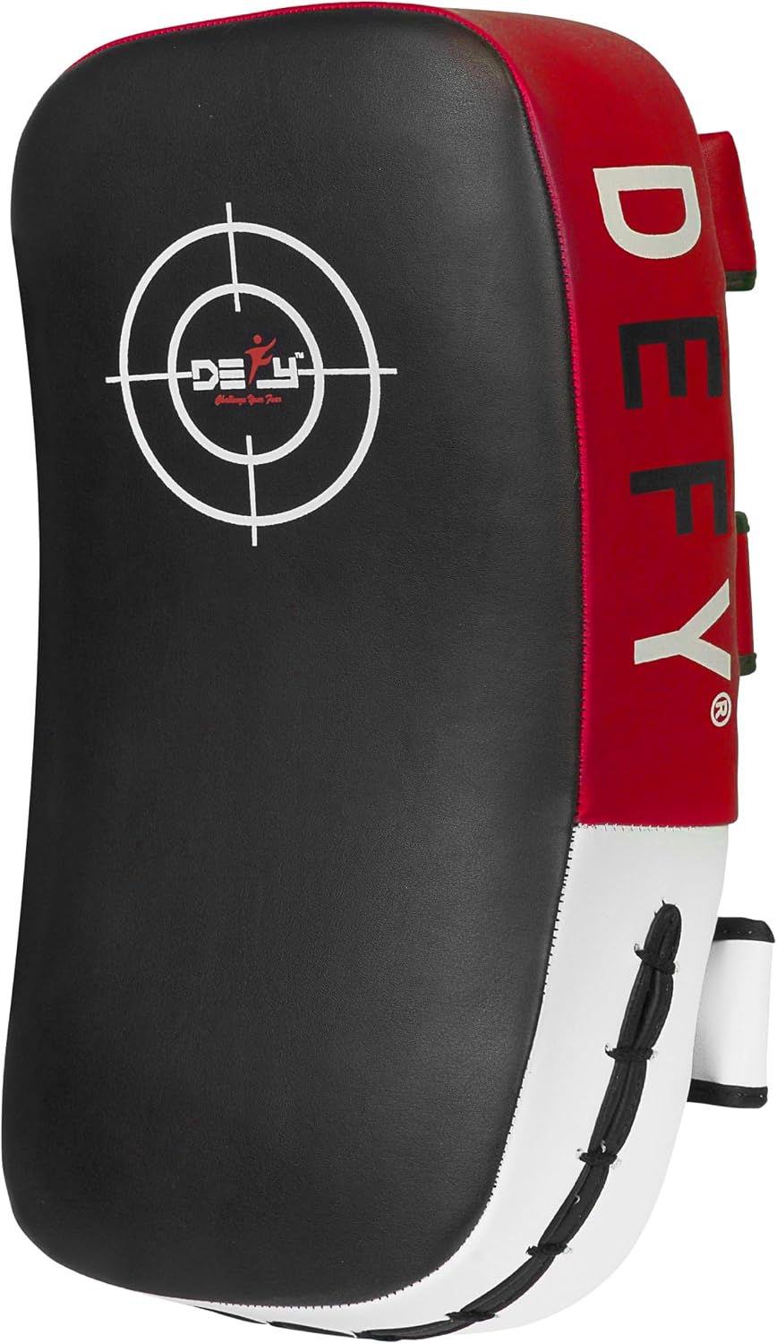 Defy Sports Leather Thai Pads - Strike Curved Karate Pads with Double Layered Buckle Straps - Perfect for Boxing