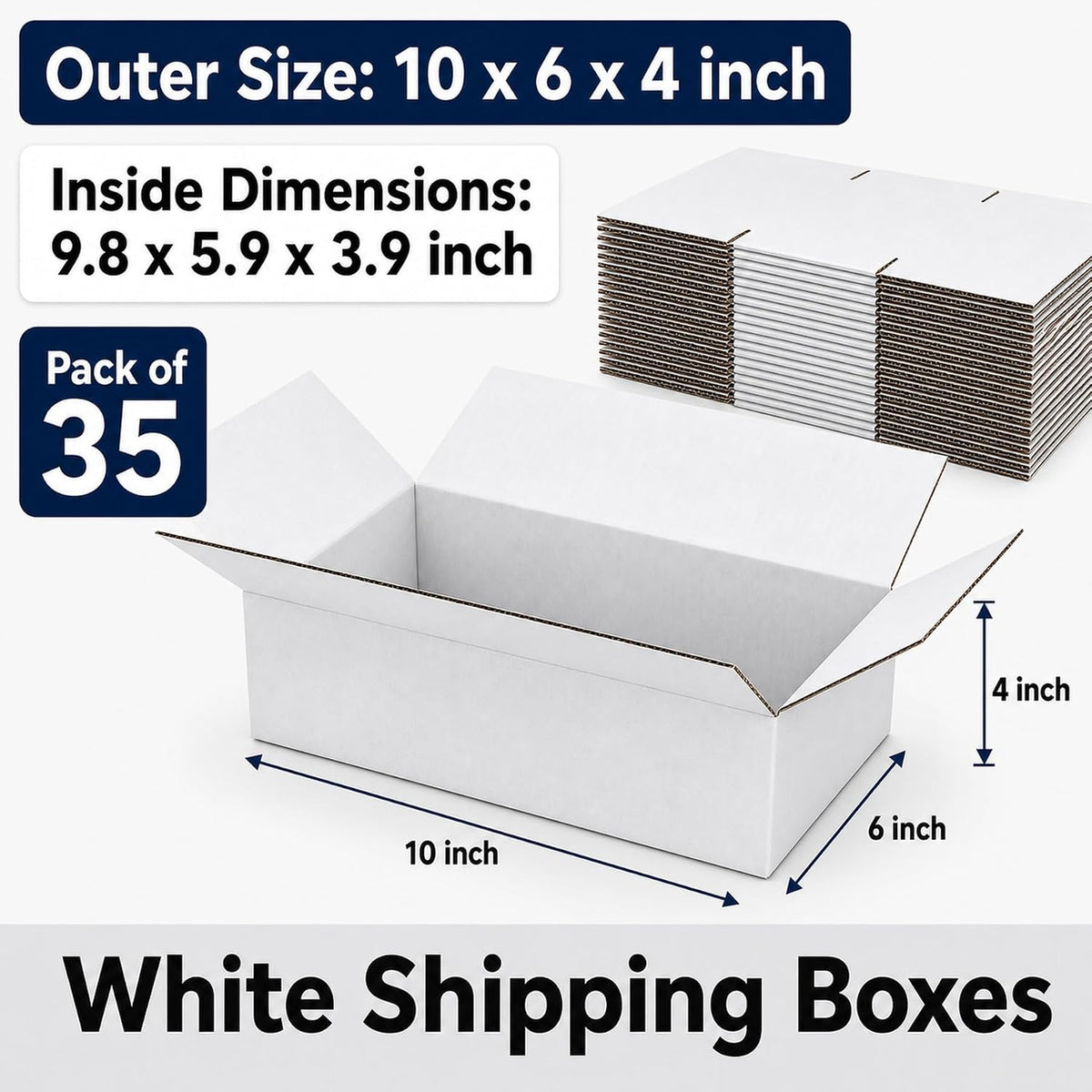 10x6x4 White Shipping Boxes for Small Business, Packing, Set of 35