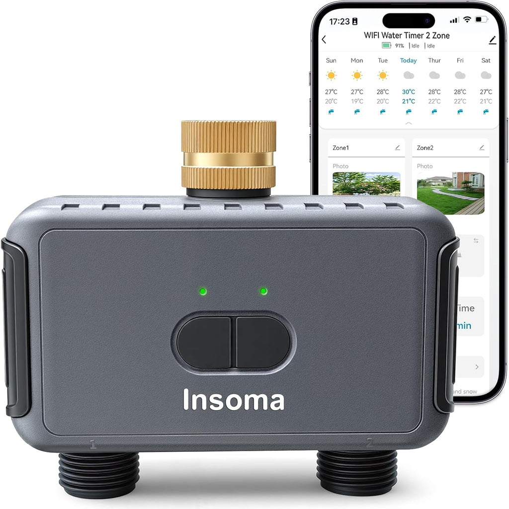2-Zone WiFi Water Timer for Garden Hose, WiFi Hose Timers with Brass Inlet, No-Gateway 2.4GHz Remote APP & Voice