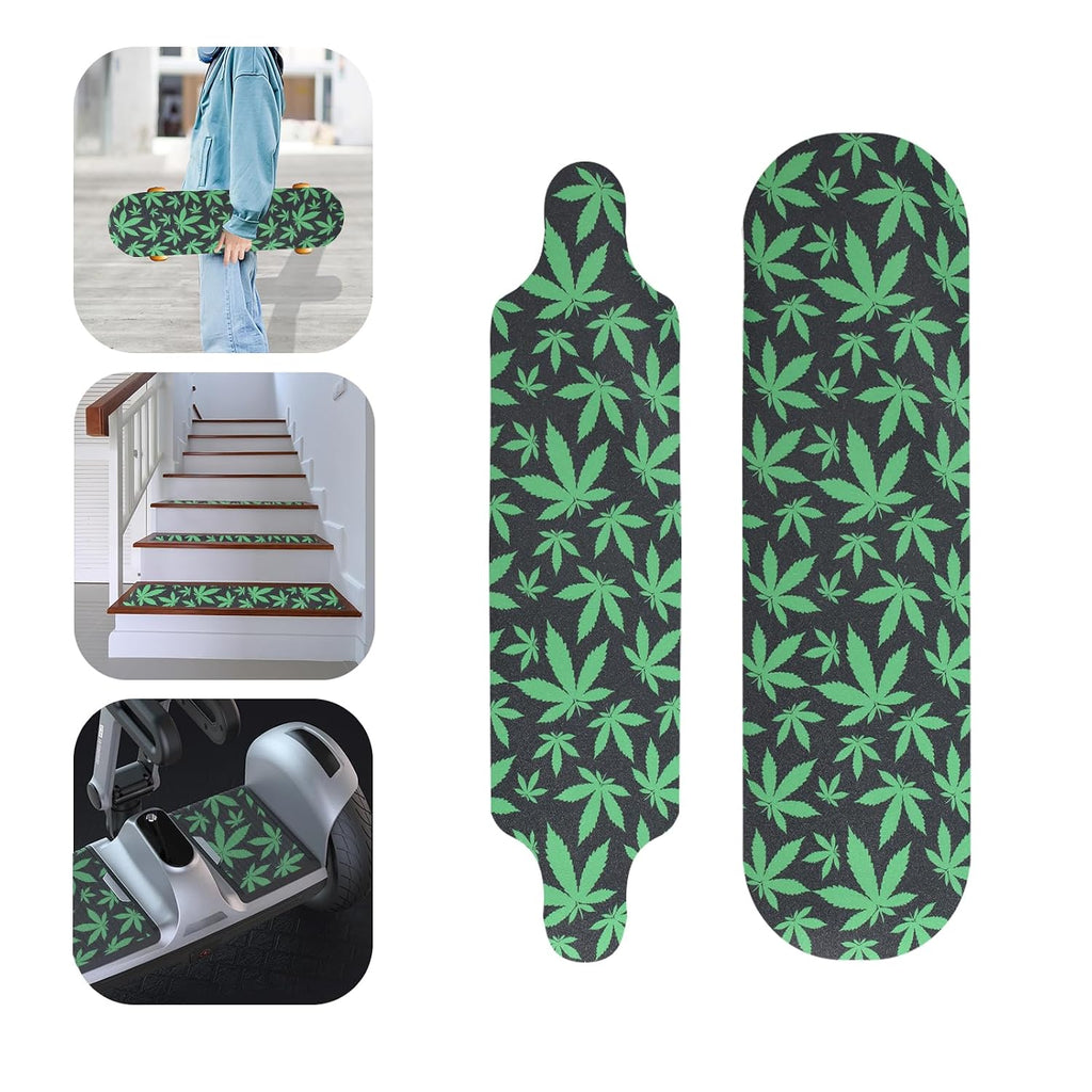 9" x 33" Green Maple Leaf Skateboard Grip Tape 2 Pack (23x84cm) | Bubble Free, Waterproof, Griptape for Scooter