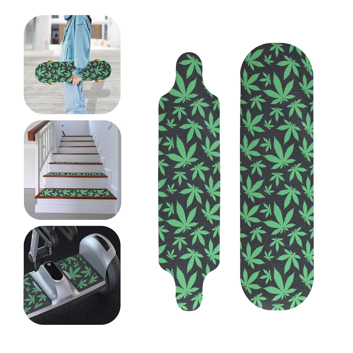 9" x 33" Green Maple Leaf Skateboard Grip Tape 2 Pack (23x84cm) | Bubble Free, Waterproof, Griptape for Scooter