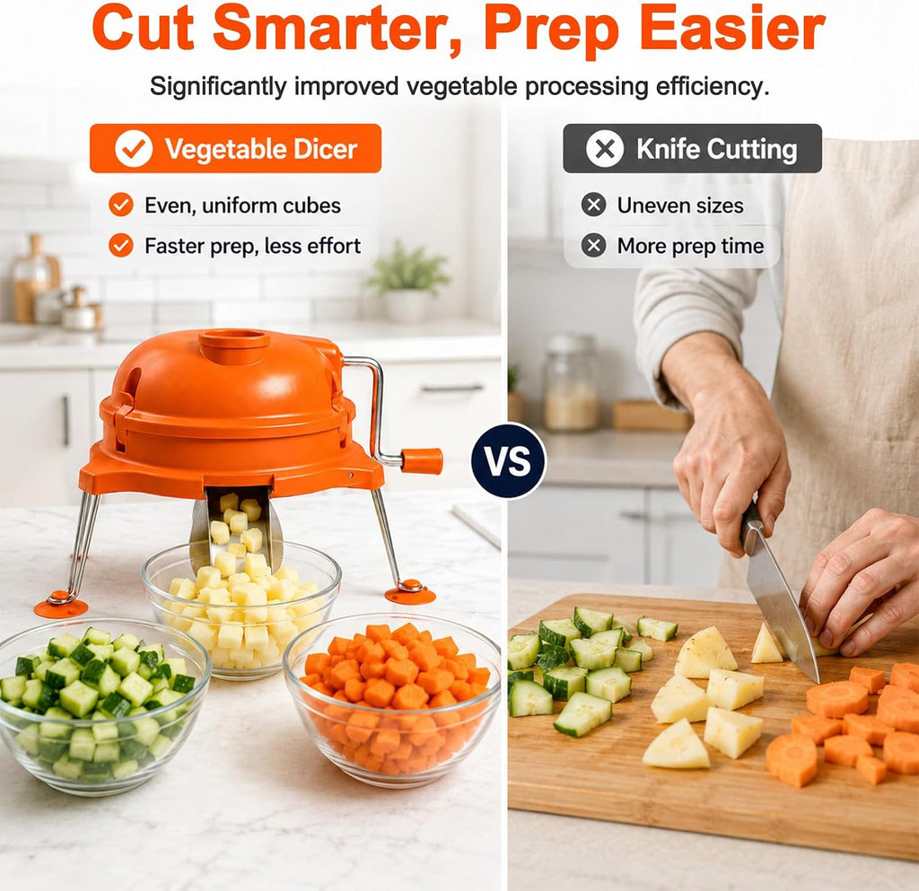 Orange Commercial Vegetable Dicer, Heavy Duty Manual Tabletop Cuber - 1/4" x 1/4" Food Chopper for Salsa